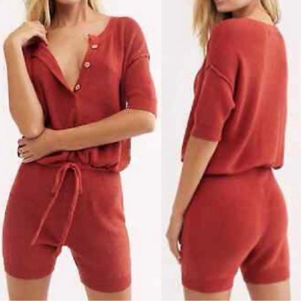 Free People Beach Sunday Knit Short Romper One Piece Rust Size M